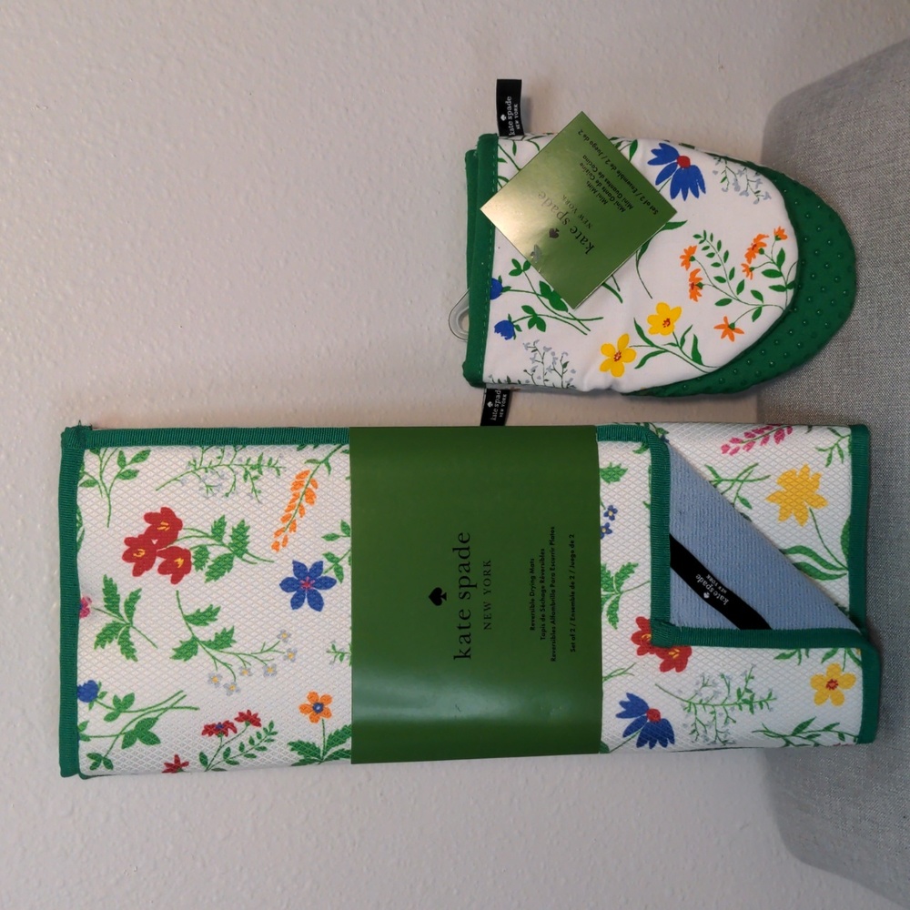 NWT KATE SPADE - Floral Mini Mit & Reversible Drying Mat Bundle